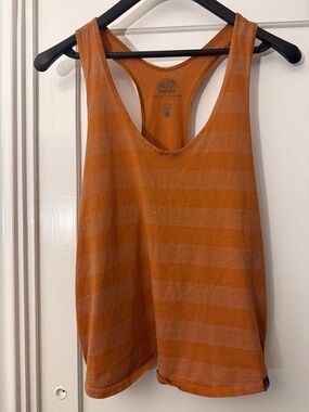 Prana Orange Striped Racerback Tank - Women's Large - Cropped Festive Soft